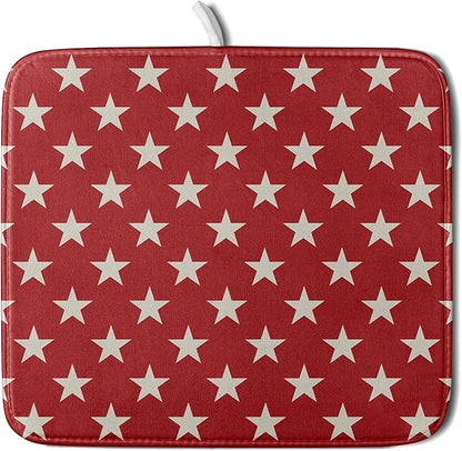 Patriotic July of 4th Red Star Dish Drying Mat for Kitchen Counter 16x18 Memorial Independence Day Absorbent Reversible Microfiber Drying Mats Kitchen Countertop Protector Dishes Drainer Rack Pad by Aytipun