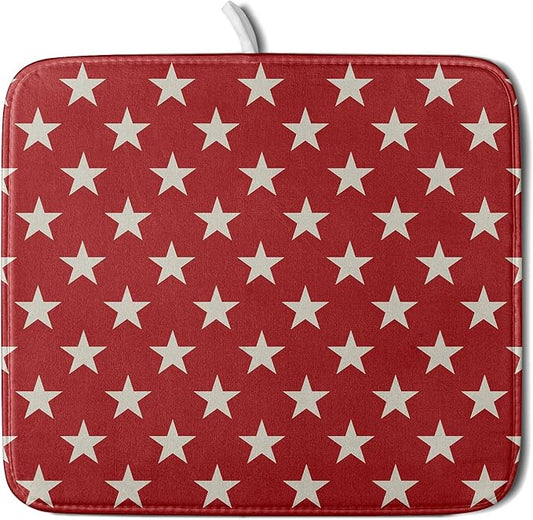 Patriotic July of 4th Red Star Dish Drying Mat for Kitchen Counter 16x18 Memorial Independence Day Absorbent Reversible Microfiber Drying Mats Kitchen Countertop Protector Dishes Drainer Rack Pad by Aytipun