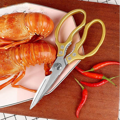 AWinjoy Kitchen Scissors, Heavy Duty Sharp Shears Dishwasher Safe, Kitchen Accessories Cooking Shears for Meat Chicken Fish Poultry Herb Bread (gold) - Image 6