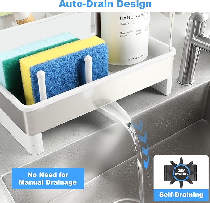 Kitchen Sink Caddy Organizer, Stainless Steel Sponge Holder, Kitchen Caddy Sink Organizer with Dish Brush Holder and Dishcloth Rack, Rustproof Dish Sponge Drying Rack for Countertop Storage - Image 3
