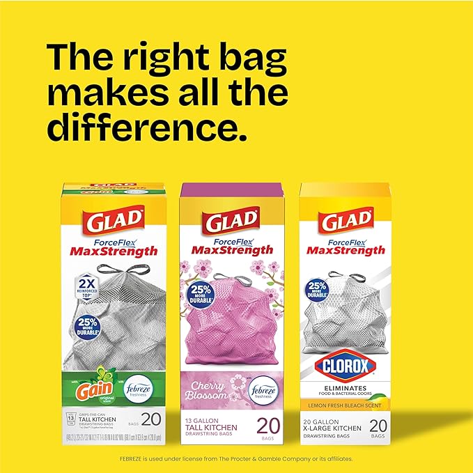 Glad Tall Kitchen Trash Bags 13 Gallon, MaxStrength Cherry Blossom Garbage Bags, Odorshield with Drawstring, 34 Count - Image 9