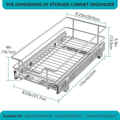 Pull Out Cabinet Organizer 9" W X 17" D, Slide Out Drawers For Kitchen Organizers and Storage, Pull Out Drawers For Cabinets Capacity Heavy Duty Caddy, Cabinet Shelves Chrome-Plated, Bathroom Pantry - Image 2