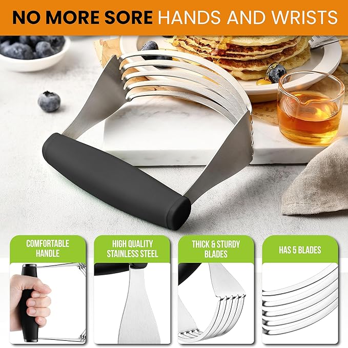 Spring Chef Dough Blender For Baking, Heavy Duty Dough Cutter Tool, Stainless Steel Pastry Cutter Tool with Sharp & Sturdy Blades, Pastry Blender for Easy Mixing, Dishwasher Safe - XL Size - Black - Image 4