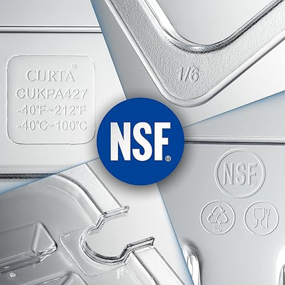 CURTA 6 Pack NSF 1/9 Notched Food Pan Cover, Size Clear Polycarbonate Lid for Commercial Food Pan, Dishwasher & Freezer Safe Plastic Clear
