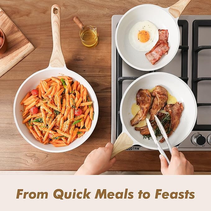 SENSARTE Nonstick Frying Pan Skillets, White Ceramic Coating Omelette Pans, Healthy Cookware Chef's Pan, PTFE & PFAS Free (8+9.5+11 Inch) - Image 6