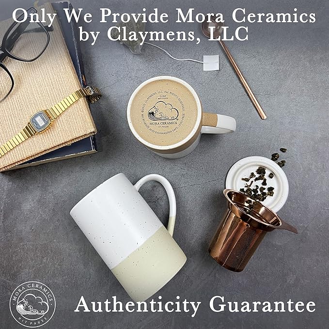 Mora Ceramics Tea Cup with Loose Leaf Infuser, Spoon and Lid, 12 oz, Microwave and Dishwasher Safe Coffee Mug - Rustic Matte Ceramic Glaze, Modern Herbal Tea Strainer - Great Gift for Women, Limestone - Image 8