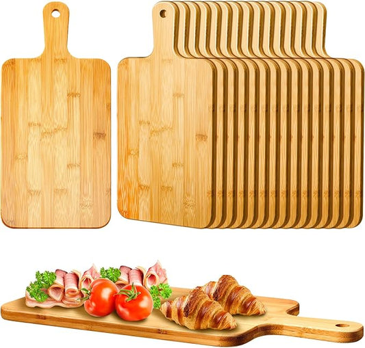 Nuenen 40 Pcs Wood Cutting Board with Handle 15.7 x 7.8 Inch Acacia Bamboo Wooden Serving Kitchen Chopping Boards for Pizza, Bread, Cheese, Charcuterie, Fruit, Vegetables (Bamboo) by Nuenen