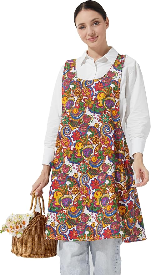 Cozy Adjustable Cross Back Aprons for Women with Pockets Cotton Linen Cooking Kitchen Baking