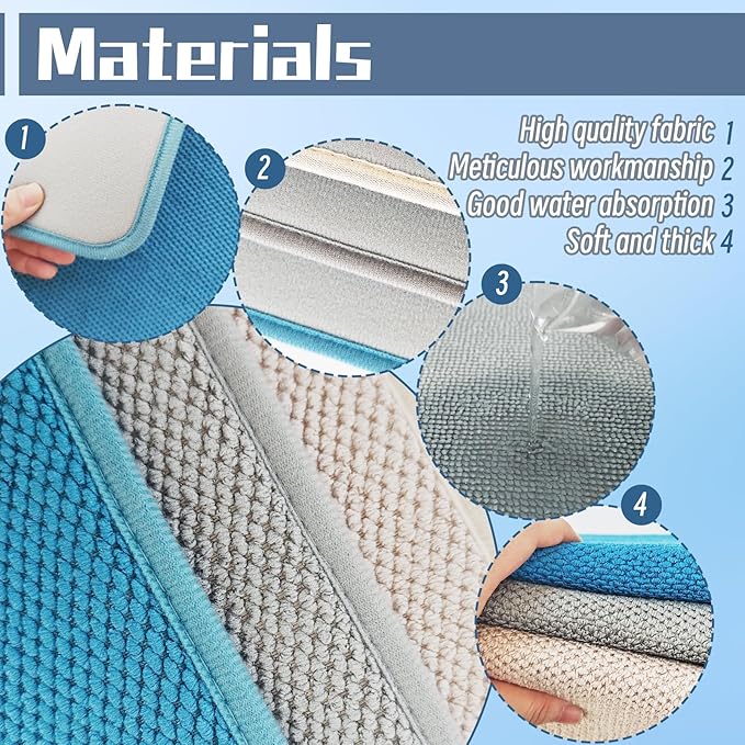 3 Pack Microfiber Dish Drying Mats,Ultra Absorbent Dish Drainer Mats,20x15" Large Size Kitchen Quick Dry Pads for Counter,Under Sink,Coffee Rack(Blue,Beige,Gray) - Image 3