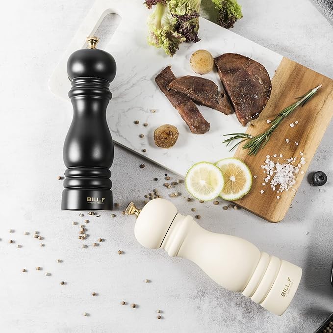 Salt and Pepper Grinder Pepper Mill Grinder Pepper Grinders Shakers Salt Mill Set of 2 with Adjustable Ceramic Rotor 7 Inch Black and White - Image 2