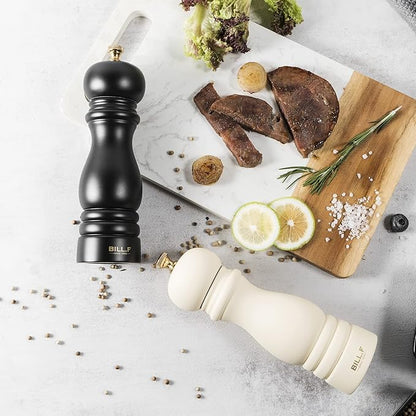 Salt and Pepper Grinder Pepper Mill Grinder Pepper Grinders Shakers Salt Mill Set of 2 with Adjustable Ceramic Rotor 7 Inch Black and White - Image 2