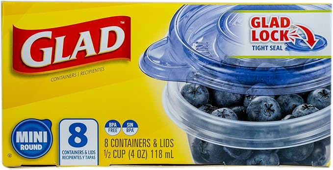 Glad GladWare Mini Round Food Storage Containers with Lids, Small BPA Free Reusable Plastic Snack Containers with Lock Tight Seal for Lunch, Portion Control, and On the Go, 4 Oz, 8 Count - 12 Pack - Image 2