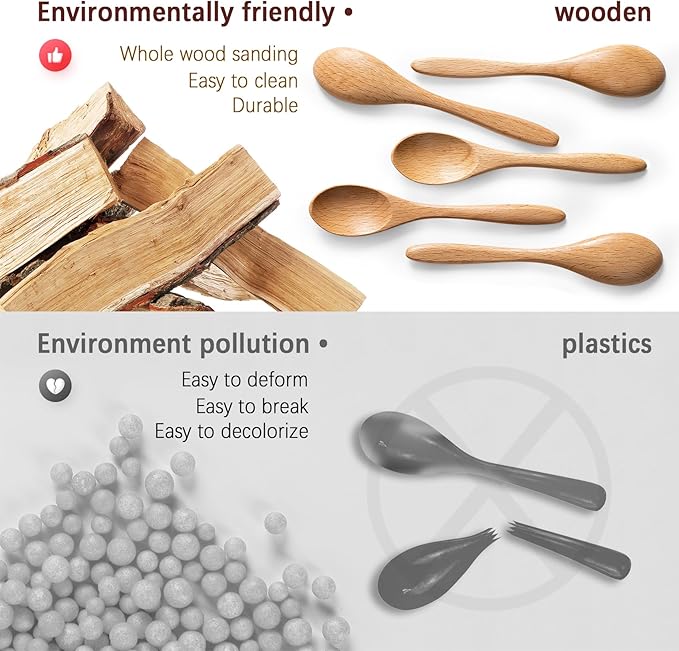 7 PCS Small Wooden Spoons, 5.8 Inch Honey Spoons for Tea, Beech Wooden Honey Teaspoon for Coffee, Little Tiny Wood Spoons, Bamboo Table Spoon for stirring, Wooden Spoons for Utensils Set - Image 4