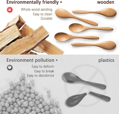 7 PCS Small Wooden Spoons, 5.8 Inch Honey Spoons for Tea, Beech Wooden Honey Teaspoon for Coffee, Little Tiny Wood Spoons, Bamboo Table Spoon for stirring, Wooden Spoons for Utensils Set - Image 4