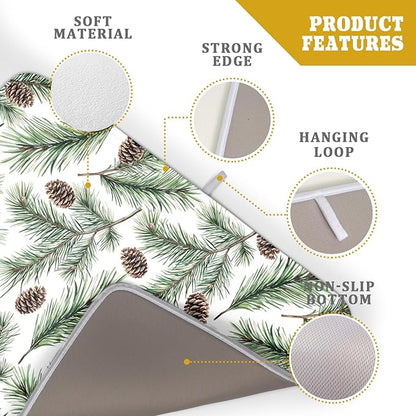 Winter Dish Drying Mat for Kitchen Counter Pine Needle Cone Festival Xmas Microfiber Absorbent Dish Draining Reusable Washable Foldable Extra Large 18"x24" - Image 4