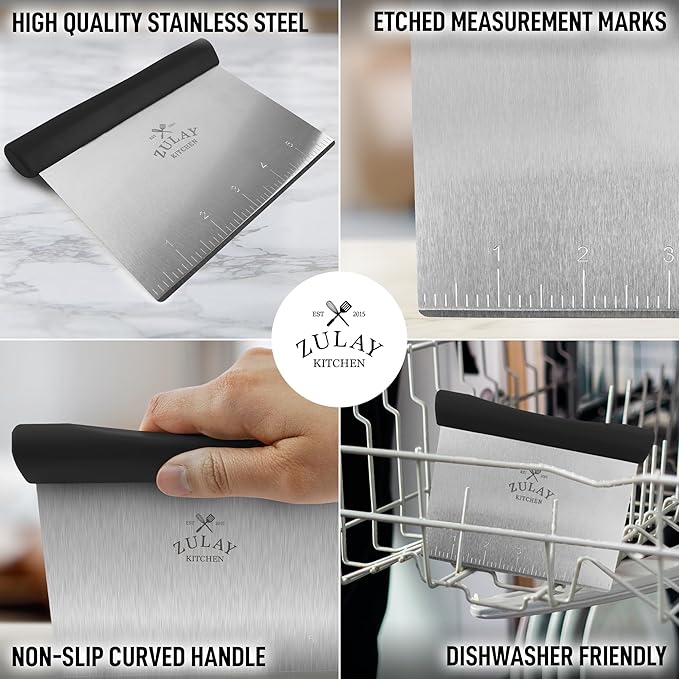 Zulay Premium Multi-purpose Stainless Steel Bench Scraper & Chopper, Easy to Read Etched Markings for Perfect Cuts, Quick & Easy Multi-use Dough Scraper, Dough Cutter & Pastry Scraper (Black) - Image 5