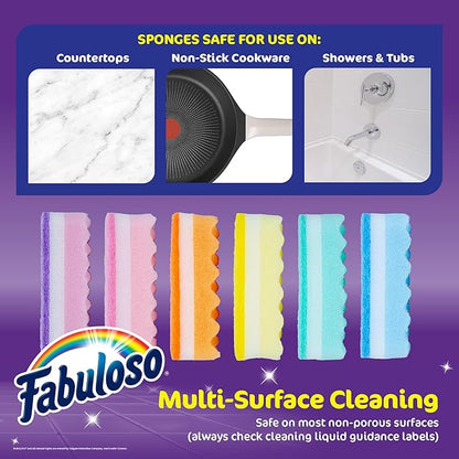 Fabuloso Scratch-Free Kitchen Dish Sponges, Rainbow Cellulose Scrubber Sponge with Scouring Pad for Dishes, Pots, Pans, Counters and Sinks, Tough on Messes, 4.25 x 2.75 x 1.25 in, 12 Count - Image 6