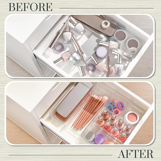 STORi SimpleSort Drawer Organizer Bins 6 pc Set, Multi-size, Bathroom Organizers and Storage, Makeup Organizer, Desk Organizer, Vanity Organizer, Clear Organizing Containers, Made in USA - Image 6