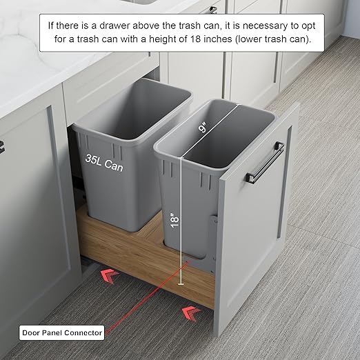 Dowell 2 Pack Wastebasket Trash Can Container, Plastic Garbage Bin, Stackable, for Kitchen, Office, Home & Commercial Use, Fits Under Sink/Desk - Grey (2, 35 QT) - Image 4