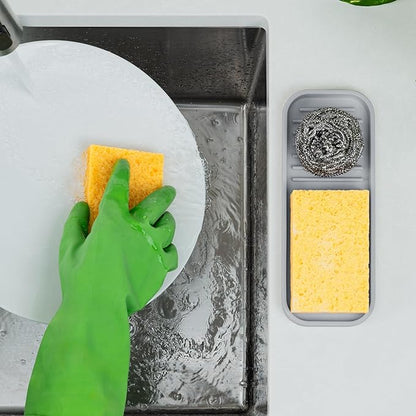 Zulay Kitchen (9x3.5in) Sponge Holder for Kitchen Sink - Flexible Heavy-Duty Multipurpose Sink Caddy - Counter Organizer for Kitchen, Bathroom, Makeup, Trinkets & More! (Grey) - Image 3