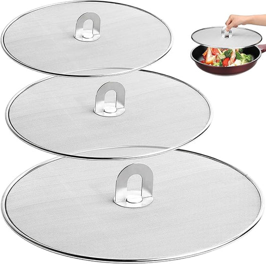 3 Pack Splatter Screen for Frying Pan 13" 11.5" 9.8" Stainless Steel Grease Splatter Guard Ultra Fine Mesh Lids with Fold Flat Knob Set for Prevent Oil Splatter by Unknown