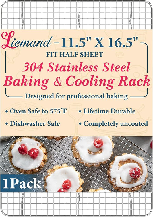 Cooling Racks for Cooking and Baking - 11.5"x16.5" Oven Safe Premium Stainless Steel Heavy Duty Baking Rack Tight-Wire, Fits Half Sheet Pan for Roasting & Grilling & Cooking - 1 Pack by LIEMAND