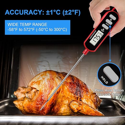 Lonicera Digital Cooking Thermometer for Bread Baking, Food and Water Temperature Measurement. Waterproof and Long Stem with Meat Temp Guide, Display with Backlit (Red) - Image 4