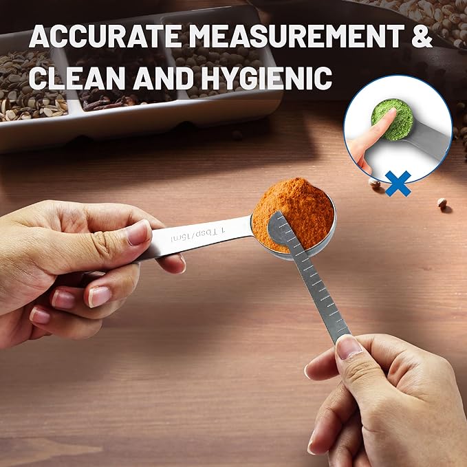 8PCS Measuring Spoons, Premium Heavy Duty Stainless Steel Measuring Spoons Cups Set, Small Tablespoon with Metric and US Measurements, Set of 8 for Measuring Dry and Liquid Ingredients - Image 5