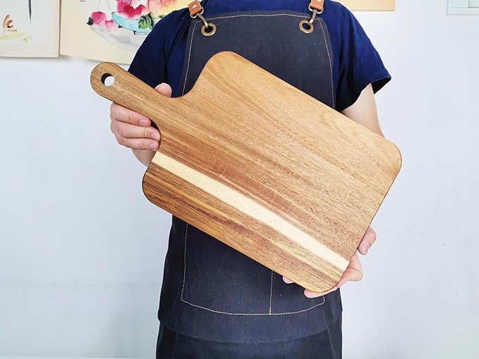 ZeQi Acacia Wood Cutting Board with Handle 16''x9'' / Charcuterie Board/Serving Board/Cheese, Bread, Vegetables & Fruits Serving Board (Rectangular-16x9) - Image 7