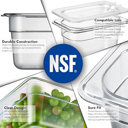CURTA 6-Pack 1/9 Size 4" Deep NSF Polycarbonate Food Pans | Dishwasher & Freezer Safe Clear Container for Prep Tables, Buffet, Salad Bar, Commercial & Home Kitchen
