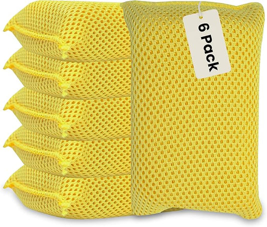 Iconikal 6-Pack Bug Scrubber Sponge 5.9x3.5-Inch Yellow Microfiber Large Car Wash Reusable for Paint Chrome Glass RV Motorcycle Cleaning by Iconikal