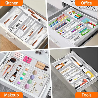 Spaclear Large Utensil Drawer Organizer Expandable Silverware Organizer for Kitchen Drawer Adjustable Cooking Utensil Holder Cutlery Flatware Tray Spatula Tools Gadgets Storage Dividers Plastic White - Image 9