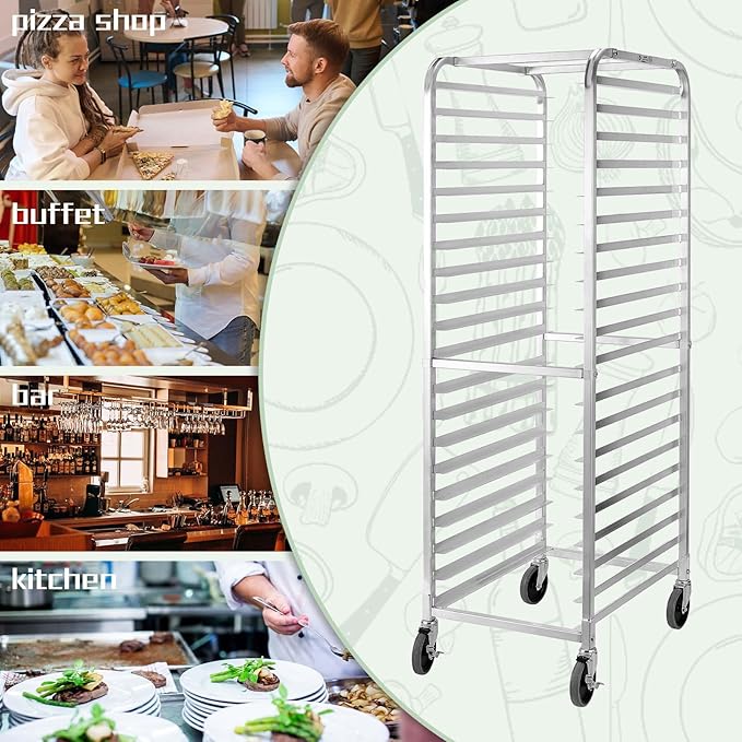 HALLY SINKS & TABLES H Bun Pan Rack 20 Tier with Wheels, Commercial Bakery Racking of Aluminum for Full & Half Sheet - Kitchen, Restaurant, Cafeteria, Pizzeria, Hotel and Home, 26" L x 20" W x 69" H - Image 6