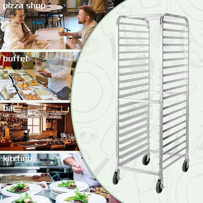 HALLY SINKS & TABLES H Bun Pan Rack 20 Tier with Wheels, Commercial Bakery Racking of Aluminum for Full & Half Sheet - Kitchen, Restaurant, Cafeteria, Pizzeria, Hotel and Home, 26" L x 20" W x 69" H - Image 6