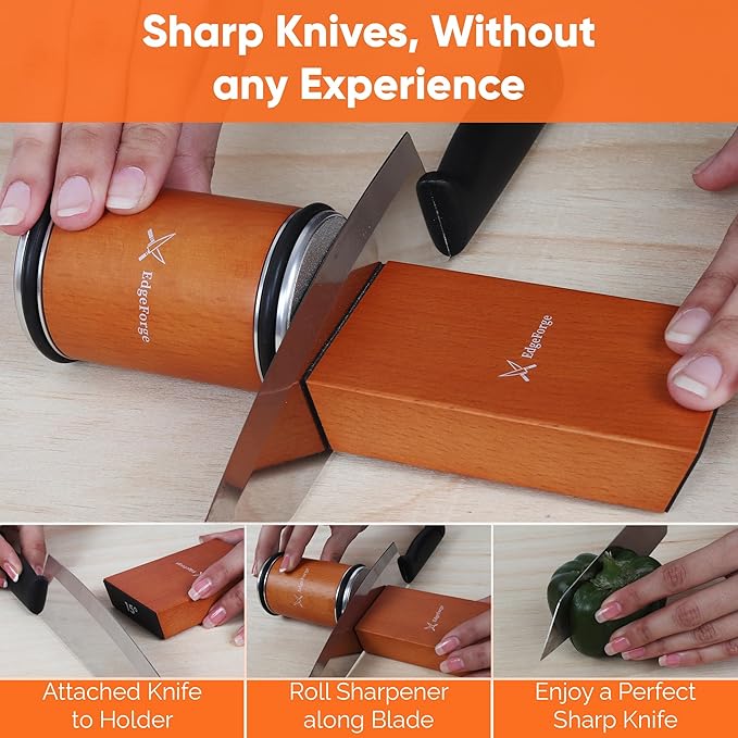 Knife Sharpener – Rolling Knife Sharpener Kit with Diamond Disc & Stainless Steel Polishing Disc, Magnetic 15° & 20° Angle Guide, Manual Kitchen Knife Sharpener Tool, Ideal Gift - Image 2
