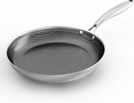 COOKER KING 10-Inch Stainless Steel Pan, Hybrid Nonstick Frying Pan, Skillet, 3-Ply Clad Cookware, Even Heat Distribution, Dishwasher & Oven Safe, with Stay-Cool Handle, Induction Compatible by cookerking