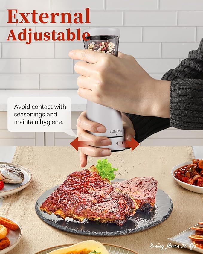 Electric Salt and Pepper Grinder Set with Storage Base, Stainless Steel Rechargeable Salt and Pepper Grinder Set with 4.5 oz Large Capacity, 1.8" Wide Mouth, Adjustable Coarseness, Ideal for Kitchen - Image 6