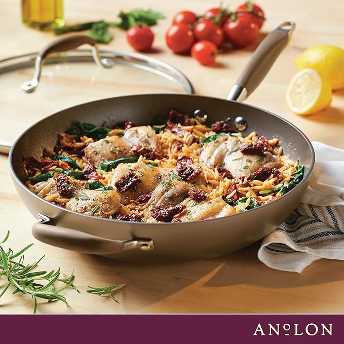 Anolon Advanced Home Hard Anodized Nonstick Deep Frying Skillet with Lid, 12-Inch Ultimate Pan, Bronze - Image 7
