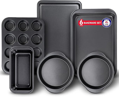 Baking Set – 6 Piece – Deluxe Non Stick Black Coating Inside and Outside – Carbon Steel Bakeware Set – PFOA PFOS and PTFE Free by Bakken by Unknown