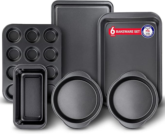 Baking Set – 6 Piece – Deluxe Non Stick Black Coating Inside and Outside – Carbon Steel Bakeware Set – PFOA PFOS and PTFE Free by Bakken by Unknown