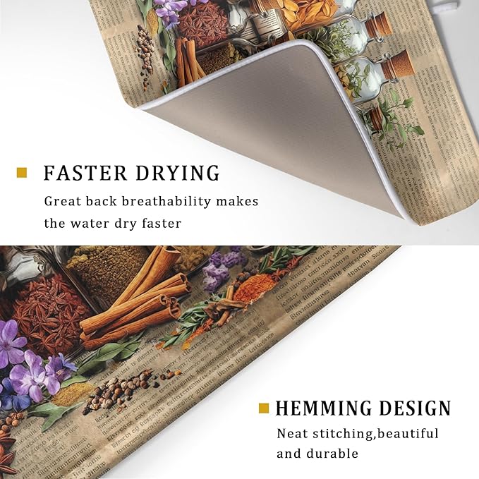 Herbs Kitchen Dish Drying Mat - Spice Bottle Absorbent Microfiber Dish Rack Mat Drying Pad 18 X 24 In - Image 3