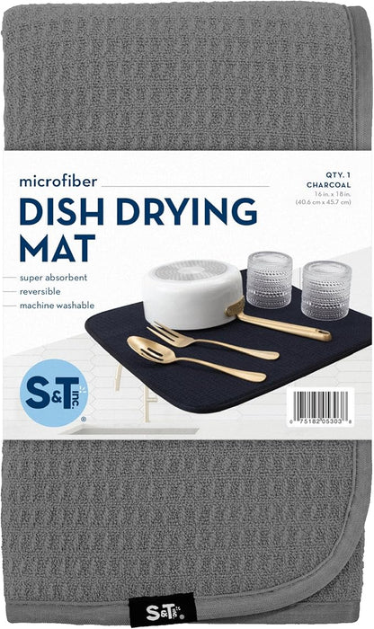 S&T INC. Dish Drying Mat 2 Pack, 16” x 18”, Absorbent Microfiber Kitchen Counter Mat, Dish Drying Pad for Dishes, Utensils, Pots and Pans, Large, Charcoal Grey - Image 8
