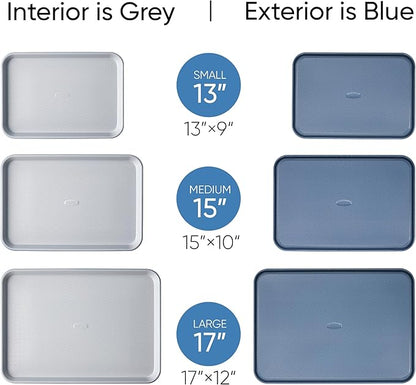 CAROTE 3-Piece Baking Pan Set - Bakeware Set, Baking Sheet Set Including 13 Inch 15 Inch 17 Inch Sheet Pan, Cookie Sheet for Baking, Royal Violet, Blue & Grey - Image 2
