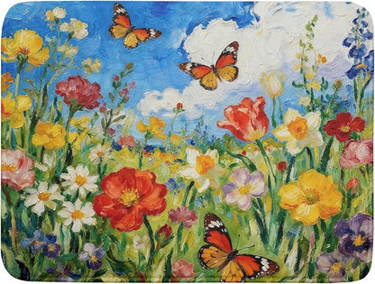 Cute Floral Dish Drying Mat for Kitchen Counter 18x24, Spring Summer Decorative Absorbent Reversible Microfiber Kitchen Countertop Protector Dishes Drainer Pad, Watercolor Flower Butterfly by Aytipun