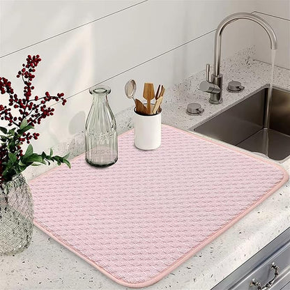 Pink Dish Drying Mats for Kitchen Counter, 2 Pack Dish Drying Mat Drying Pad, Dish Rack Drainer Mat, Kitchen Mat (Pink) - Image 2