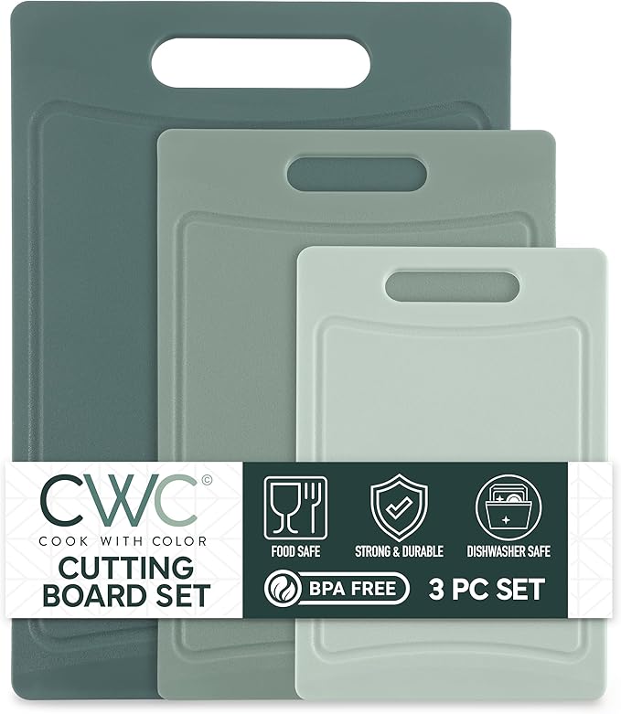 COOK WITH COLOR Non-Slip Cutting Board Set – Kitchen Essentials with Easy Grip Handle for Meat, Veggies, and Fruits, 3 Cutting Boards, Mint by CookwithColor