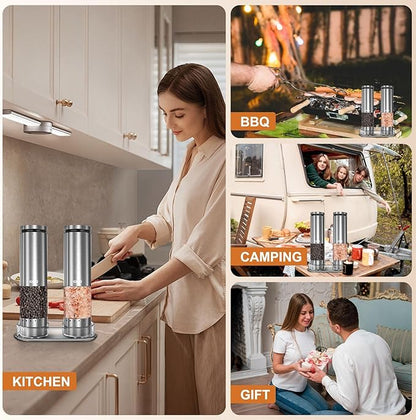 Electric Salt and Pepper Grinder Set Rechargeable, Automatic Salt and Pepper Shakers Mills External Adjustable Coarseness, Kitchen Gadgets, Stocking Stuffers Christmas Cooking Gifts for Men Women - Image 8