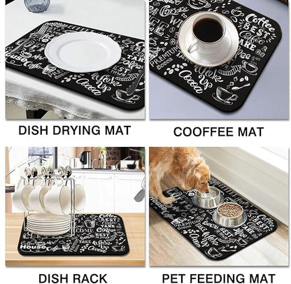 Coffee Bar Mat Accessories for Countertop Super Absorbent Anti-Slip Silicone Dish Drying Mats Kitchen Counter Draining Pad Decor Gift Fit Maker Pot Espresso Machine 23inx15in