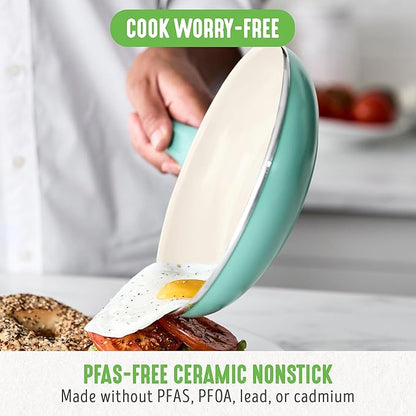GreenLife Non Stick Fry Pan Set 7" & 10", Non-Toxic PFAS-Free Ceramic Skillet, Dishwasher & Oven Safe, Egg Omelet Frying Pan, Stay- Cool Handles, Kitchen Home Cooking Essentials, Turquoise (Pack of 2) - Image 2