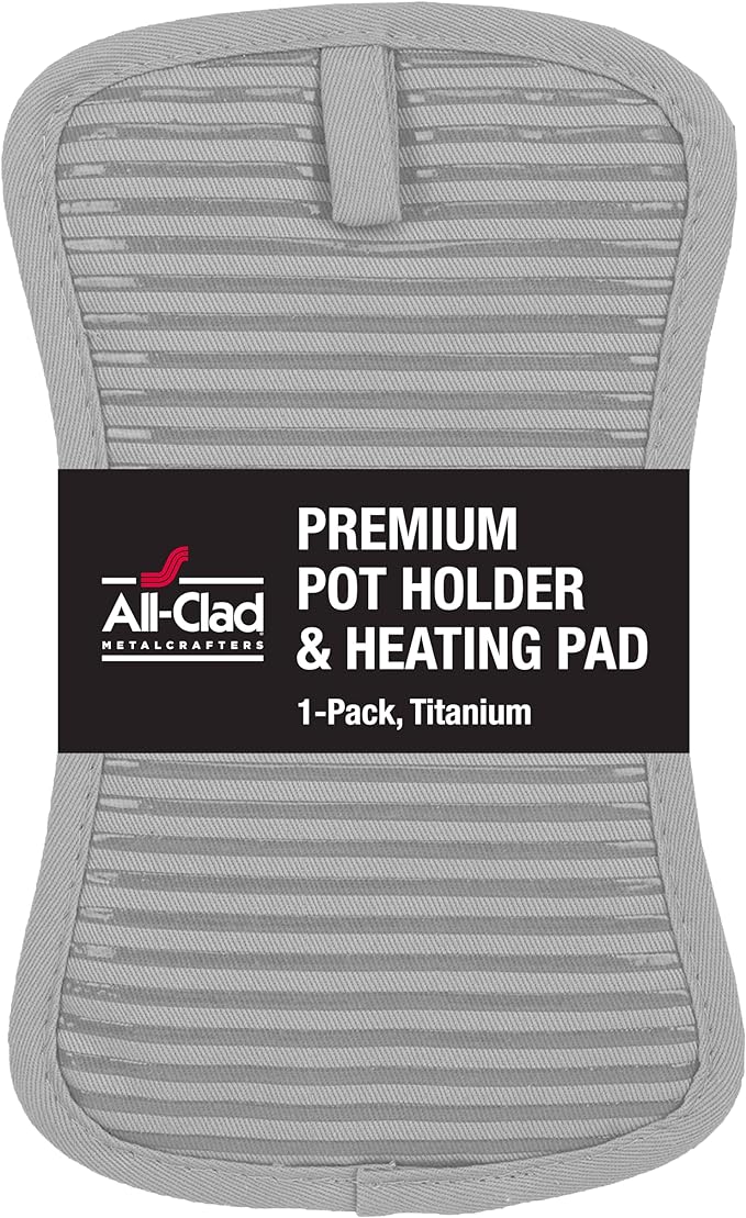 All-Clad Premium Pot Holder & Hot Pad: Heat Resistant to 500 Degrees - 100% Cotton, 10"x6.25" Hot Pad for Kitchen and Barbeque, (1-Pack), Titanium by All-Clad